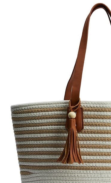 BEAUTIFUL WHITE NATURAL COTTON JUTE LEATHER HANDLE TOTE BAG