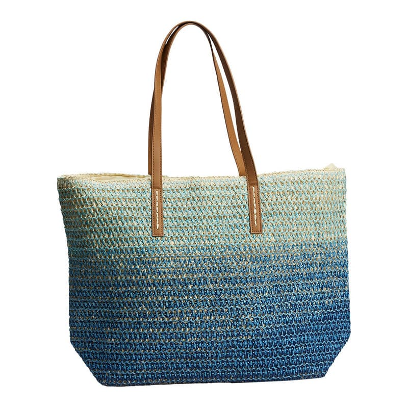 RAFFIA OMBRE LEATHER HANDLE TOTE BAG