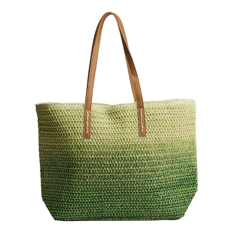 RAFFIA OMBRE LEATHER HANDLE TOTE BAG