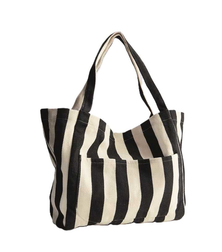 BLACK STRIPE DESIGN SLOUCH TOTE BAG