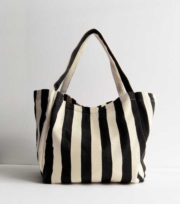 BLACK STRIPE DESIGN SLOUCH TOTE BAG
