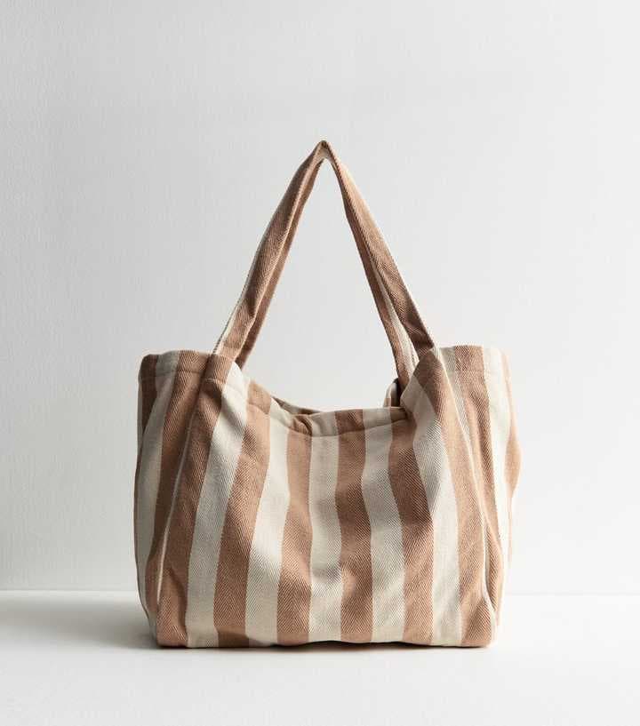 BROWN STRIPE DESIGN SLOUCH TOTE BAG