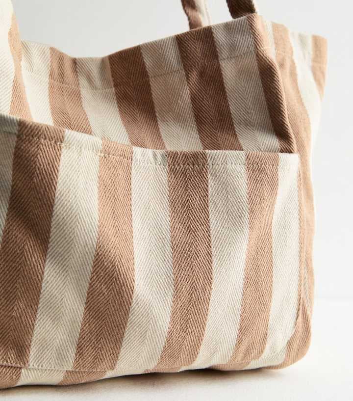 BROWN STRIPE DESIGN SLOUCH TOTE BAG