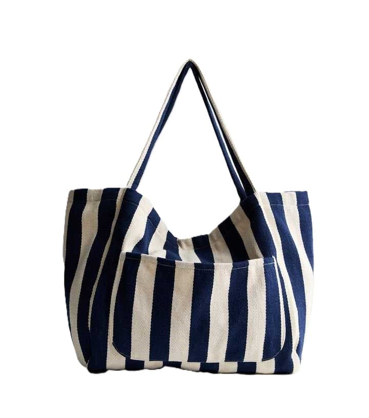 BLUE STRIPE DESIGN TOTE CANVAS BAG