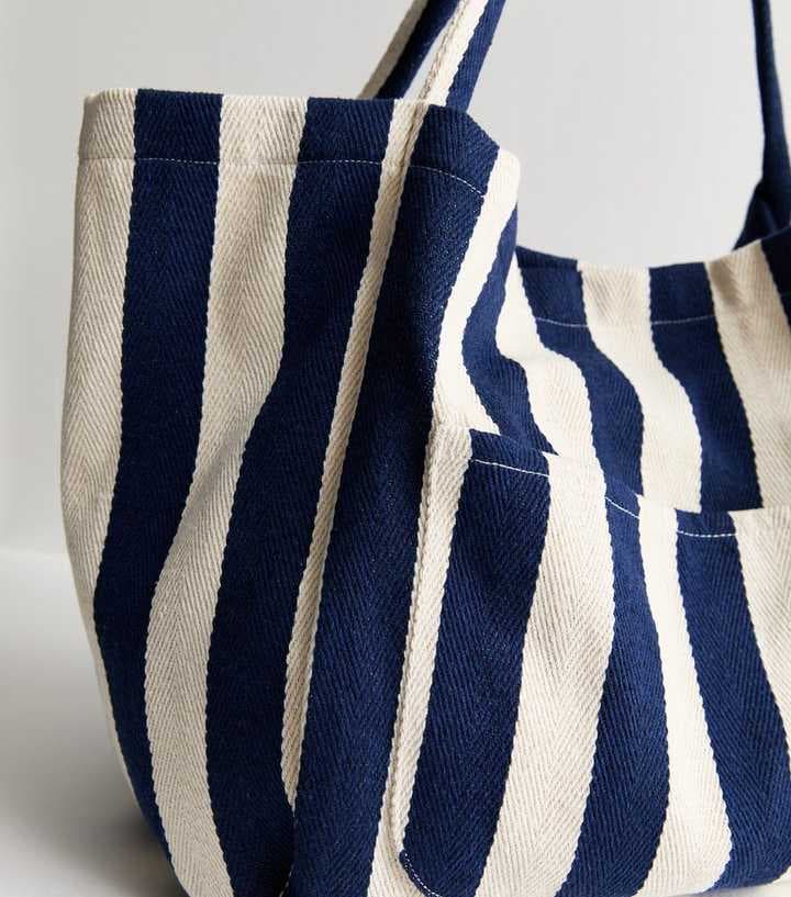 BLUE STRIPE DESIGN TOTE CANVAS BAG