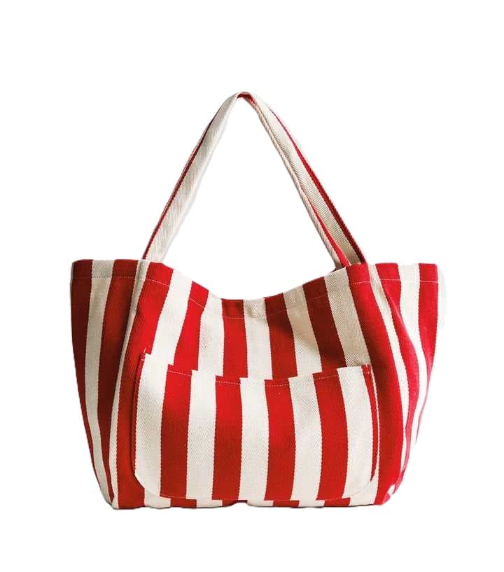 RED STRIPE DESIGN TOTE CANVAS BAG