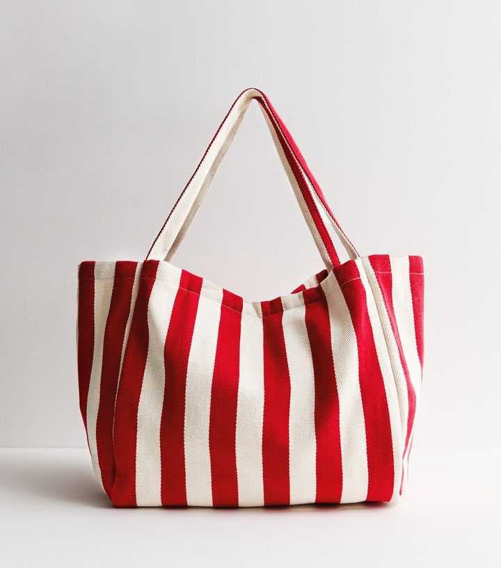 RED STRIPE DESIGN TOTE CANVAS BAG
