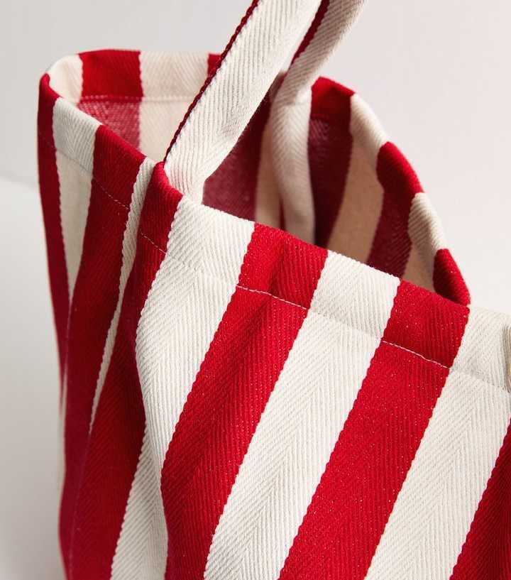RED STRIPE DESIGN TOTE CANVAS BAG