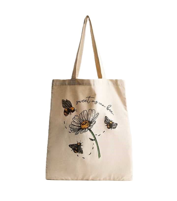 BEE PRINT NATURAL CANVAS TOTE BAG
