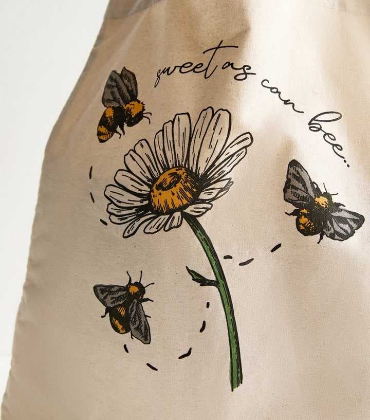 BEE PRINT NATURAL CANVAS TOTE BAG