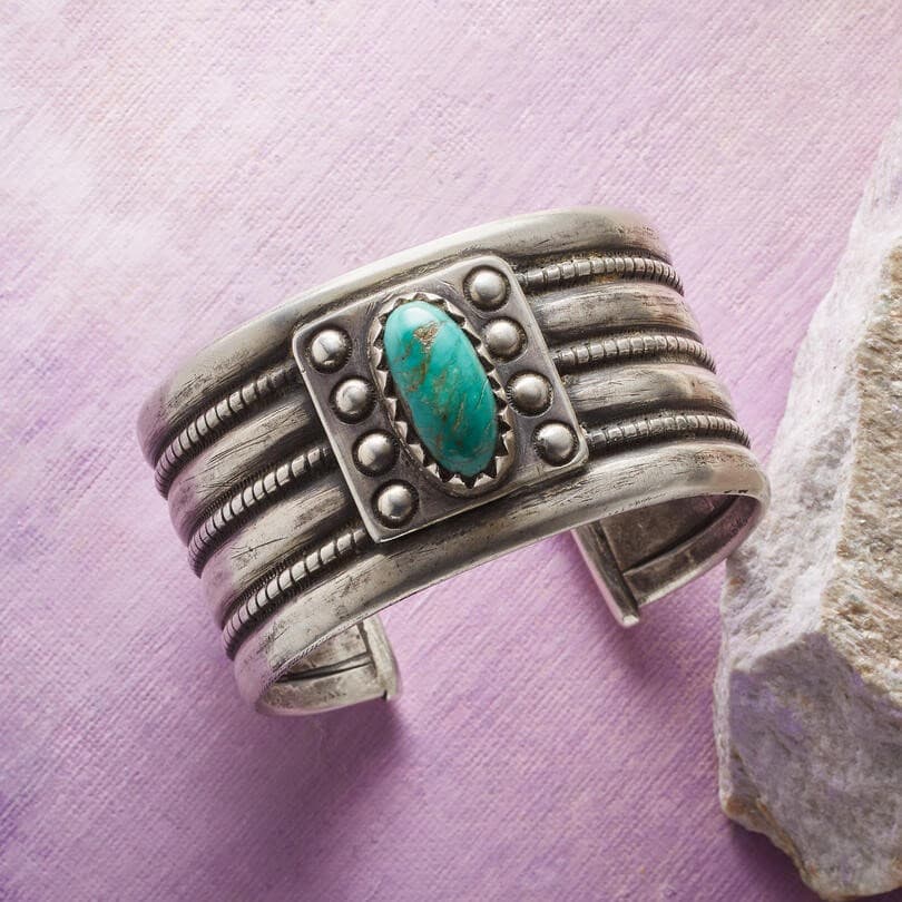 TURQ SILVER ANTIQUE METAL CUFF