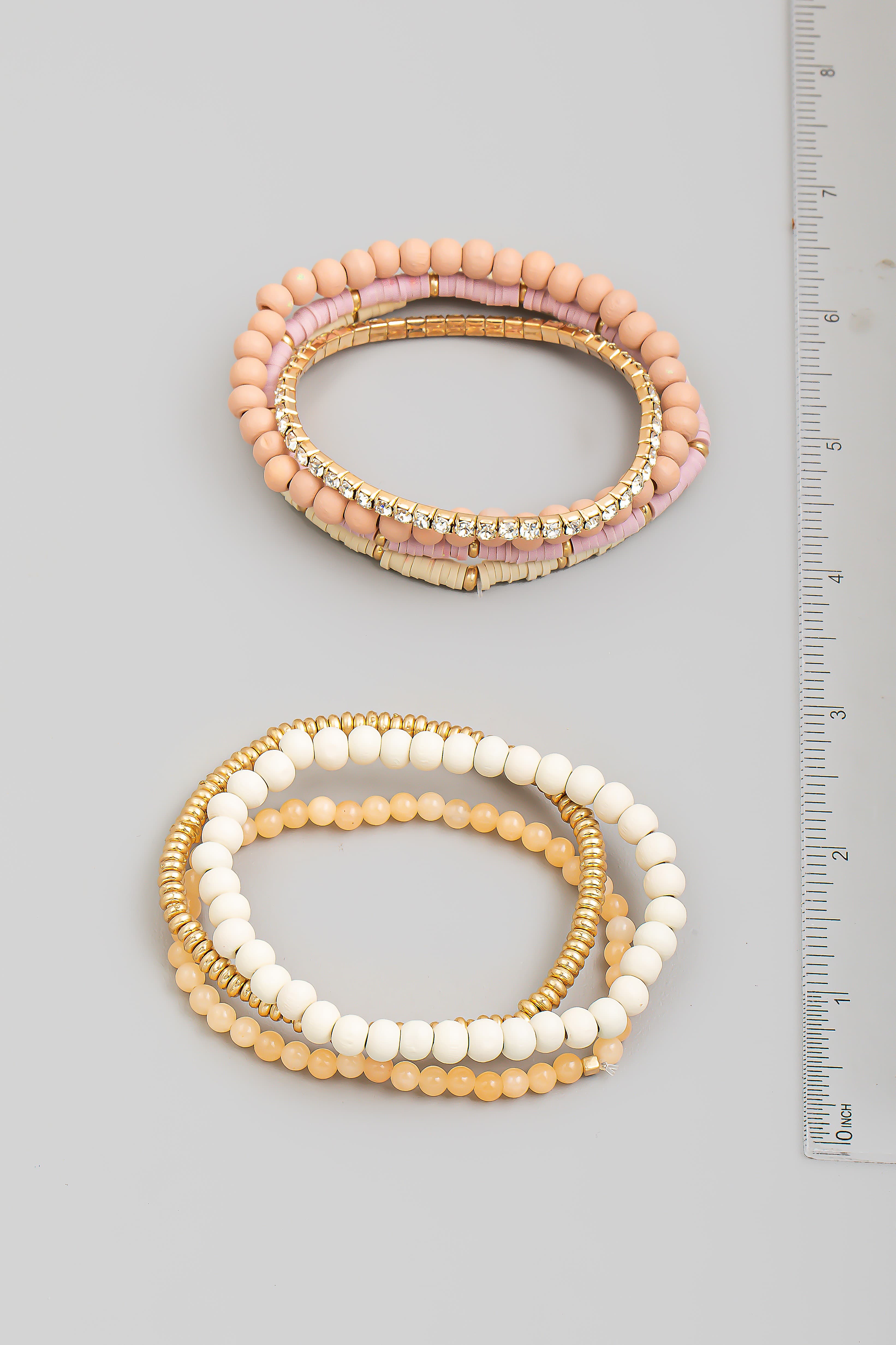 BEADED STRETCH BRACELET WITH CRYSTAL CHAIN