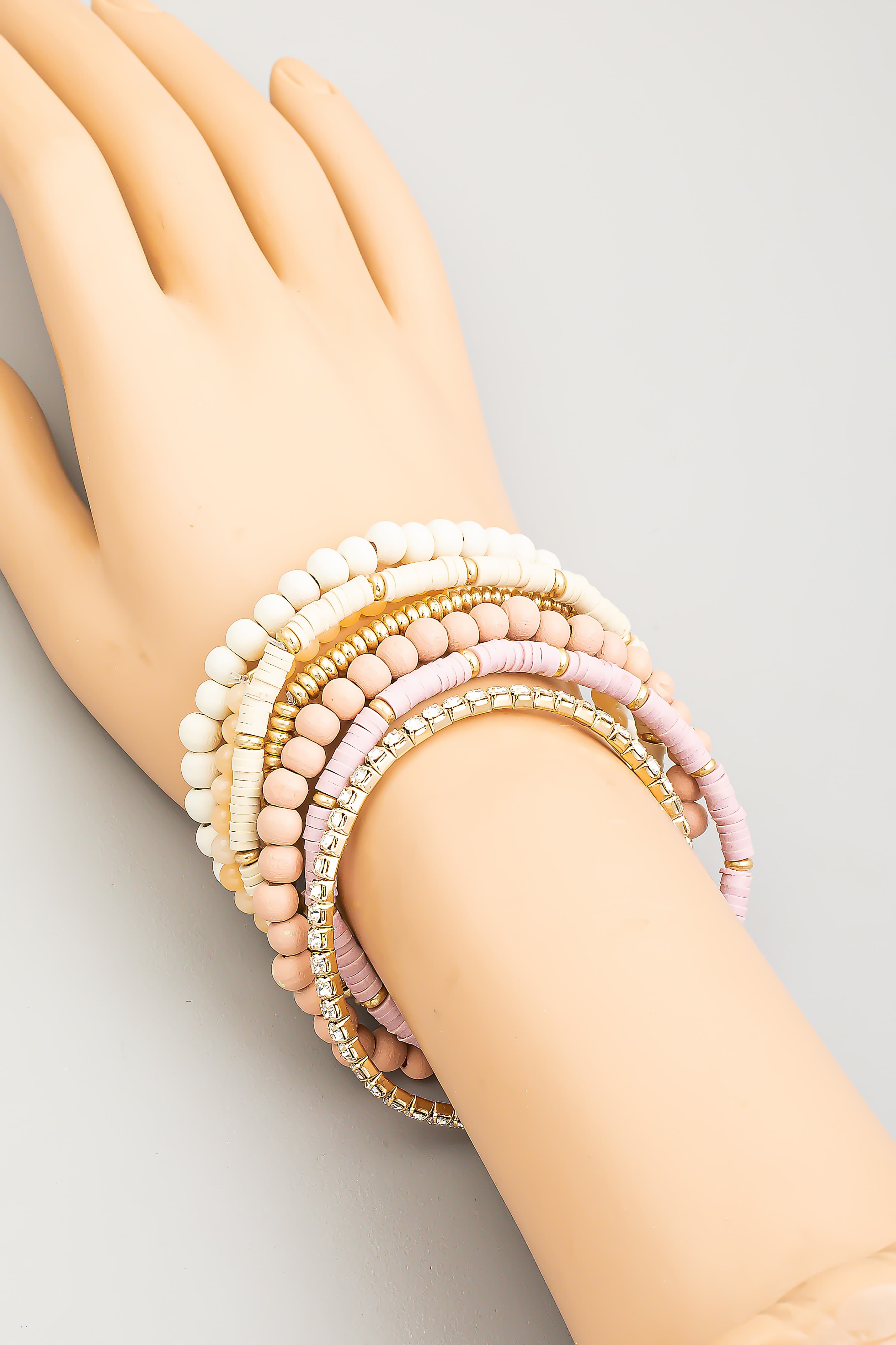 BEADED STRETCH BRACELET WITH CRYSTAL CHAIN