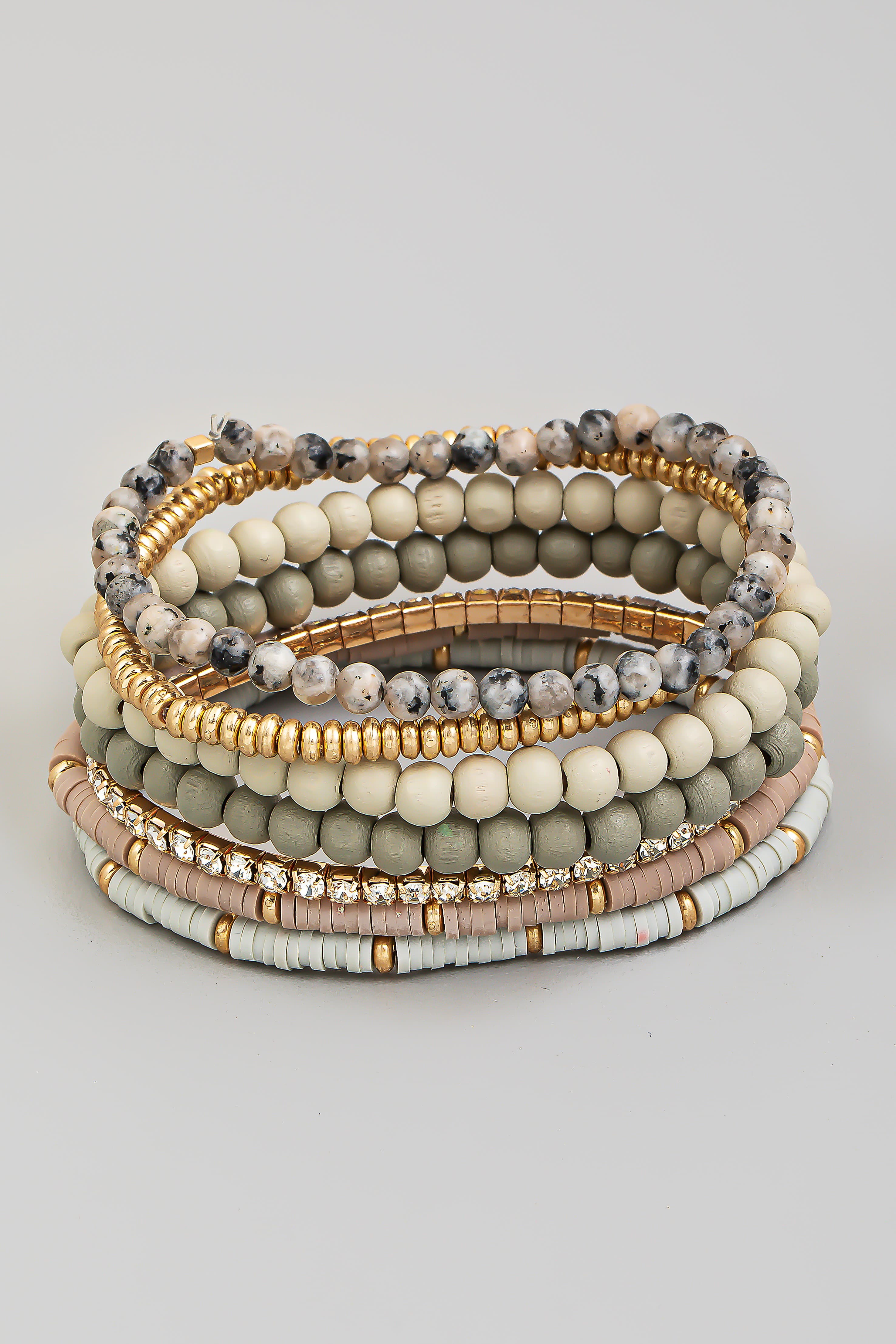 BEADED STRETCH BRACELET WITH CRYSTAL CHAIN