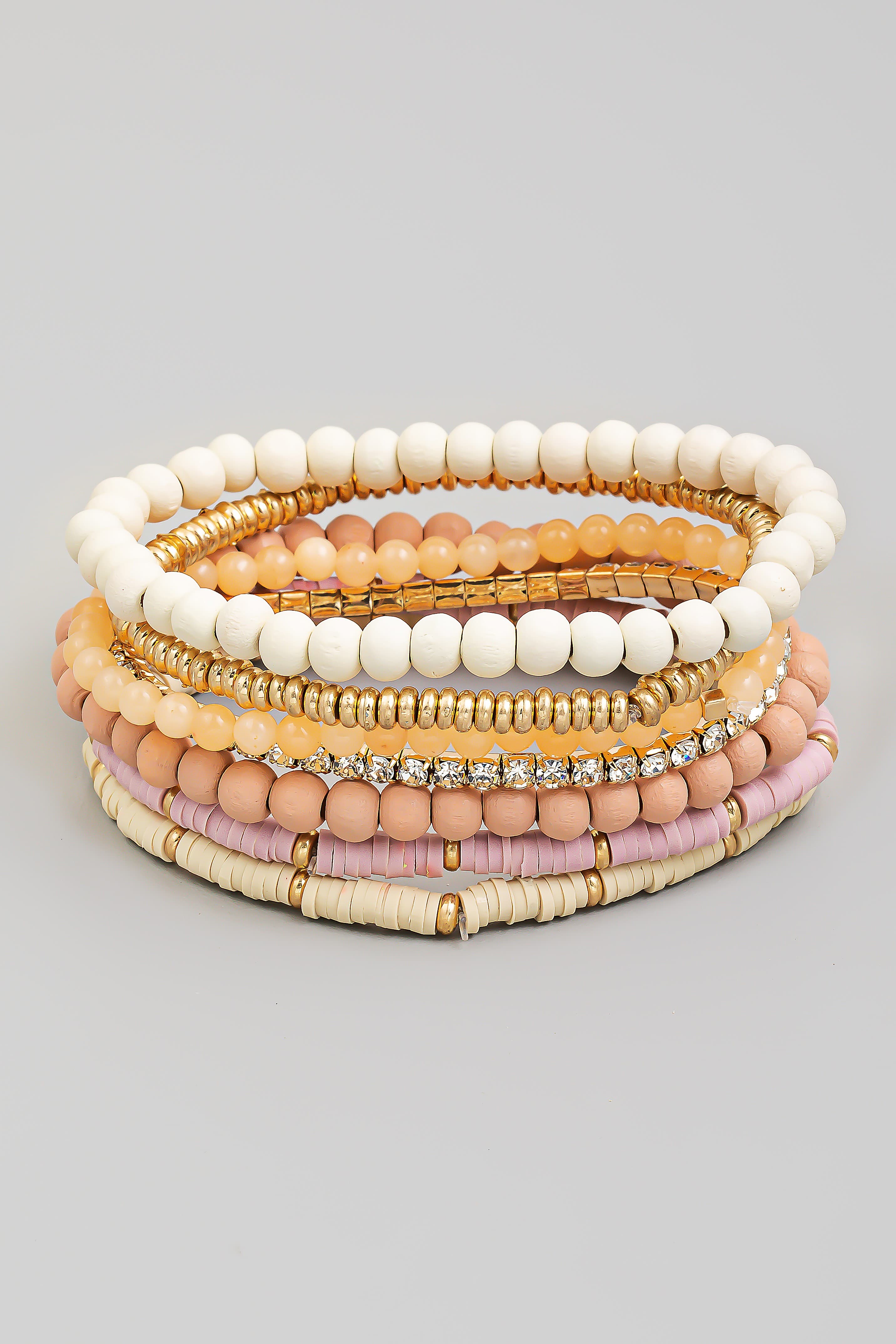 BEADED STRETCH BRACELET WITH CRYSTAL CHAIN