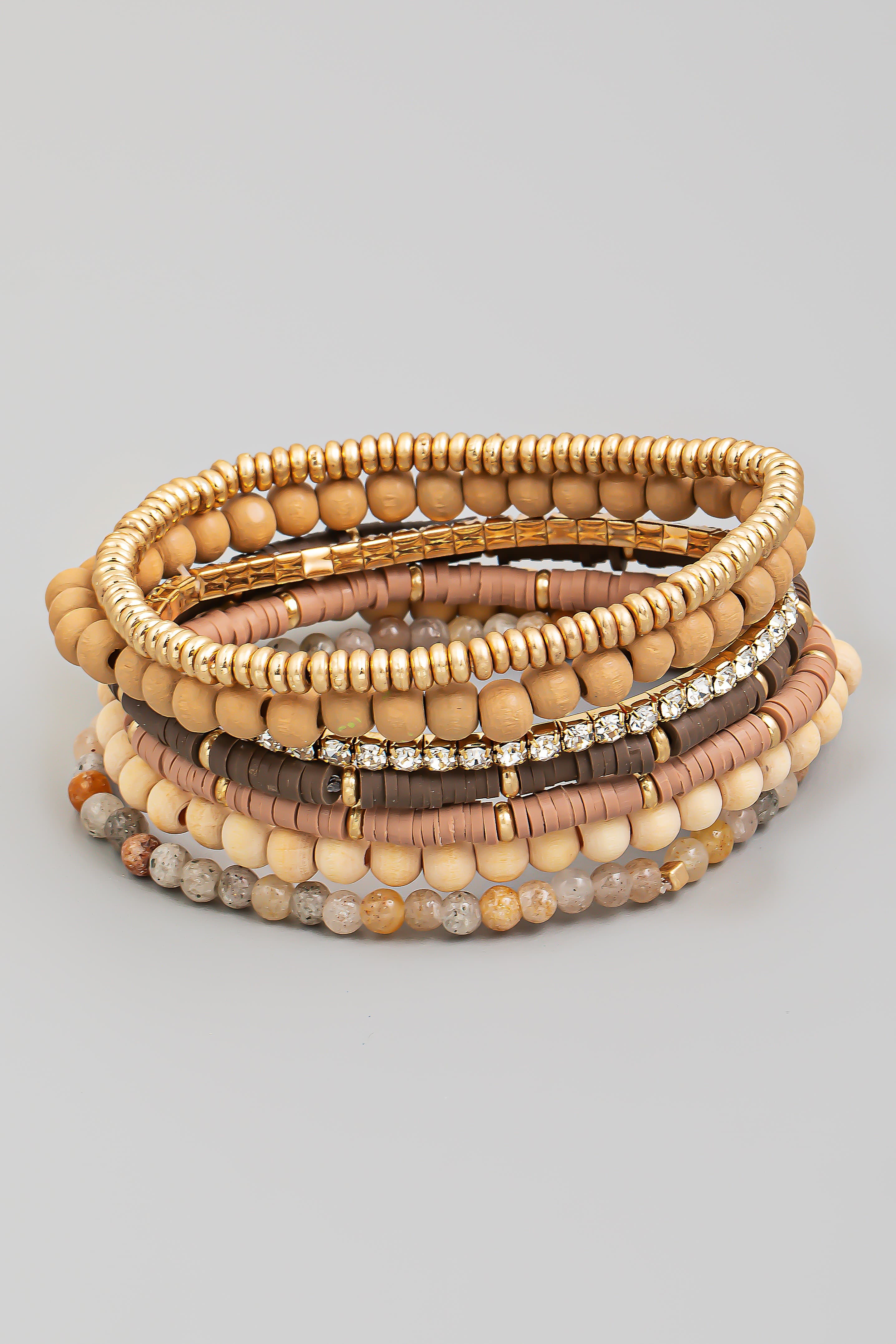 BEADED STRETCH BRACELET WITH CRYSTAL CHAIN