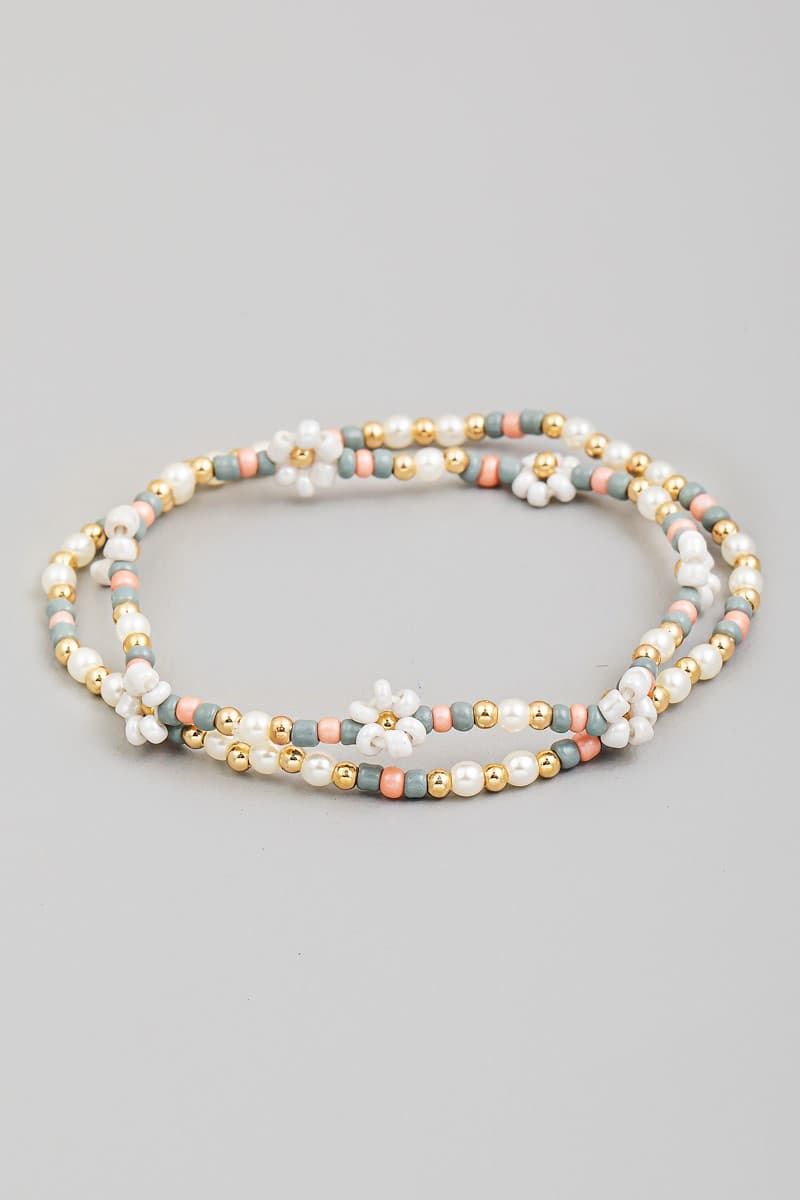 FLOWER BEADED STRETCH BRACELET
