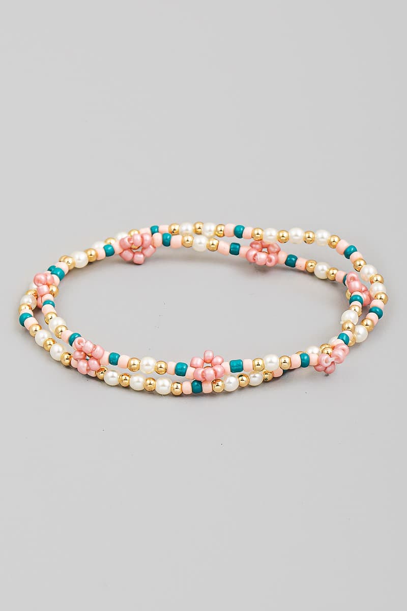 FLOWER BEADED STRETCH BRACELET
