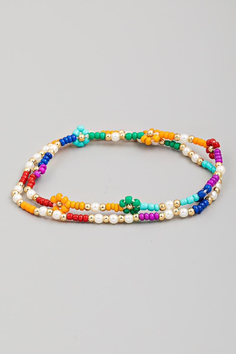 FLOWER BEADED STRETCH BRACELET