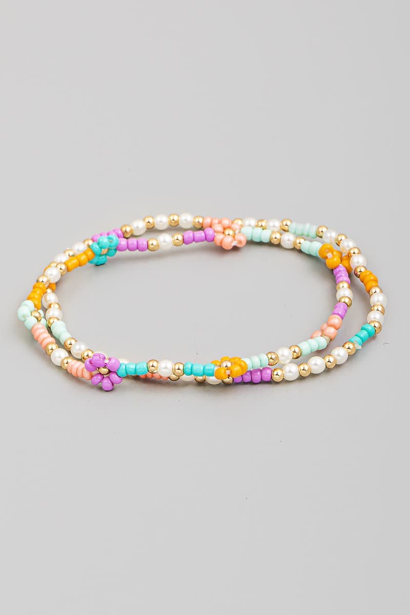 FLOWER BEADED STRETCH BRACELET