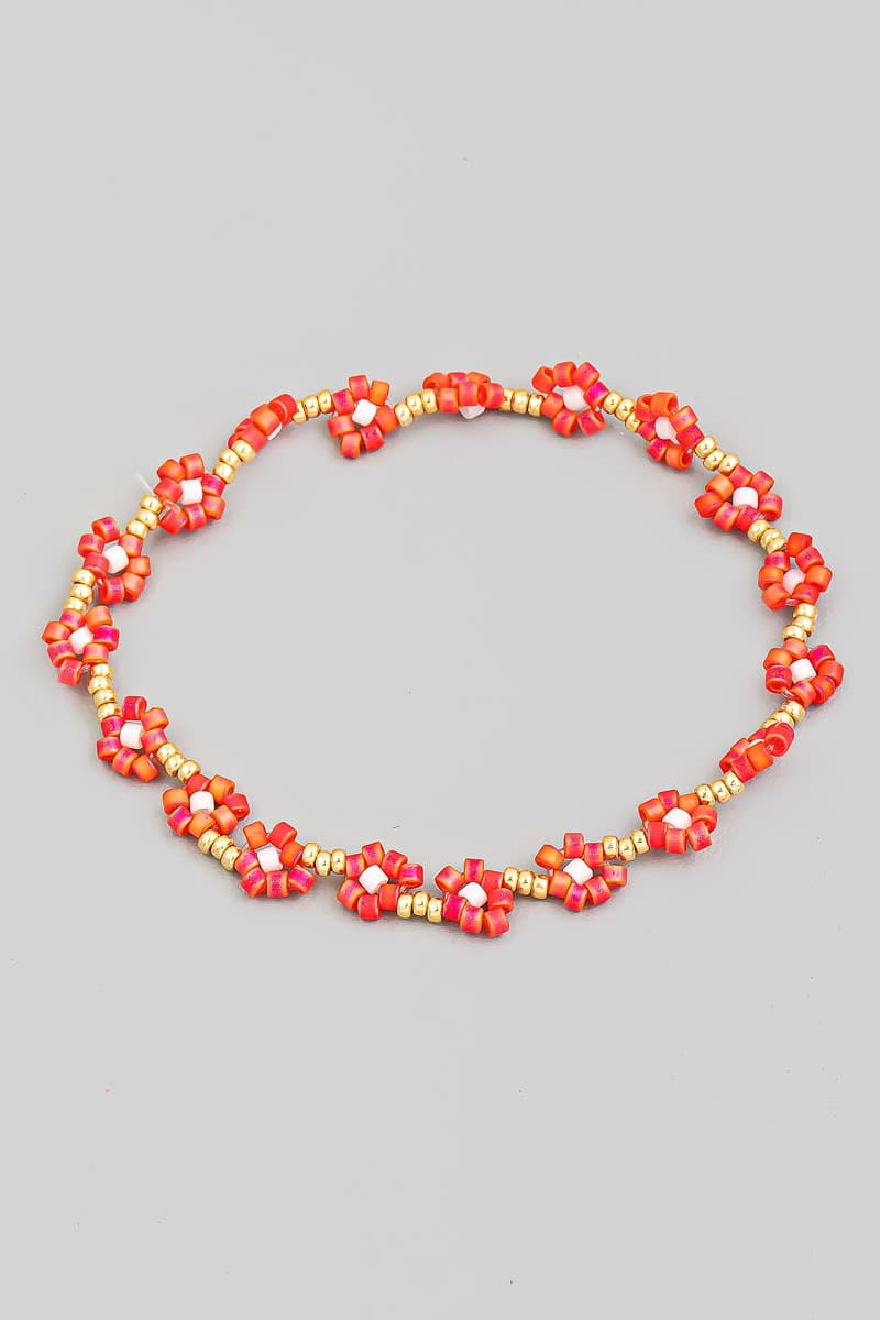 FLOWER  ROW BEADED STRETCH BRACELET