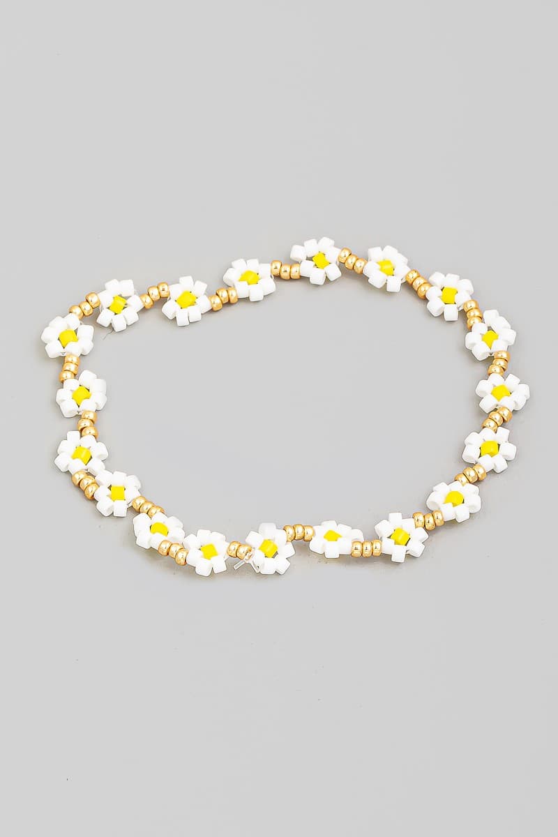 FLOWER  ROW BEADED STRETCH BRACELET