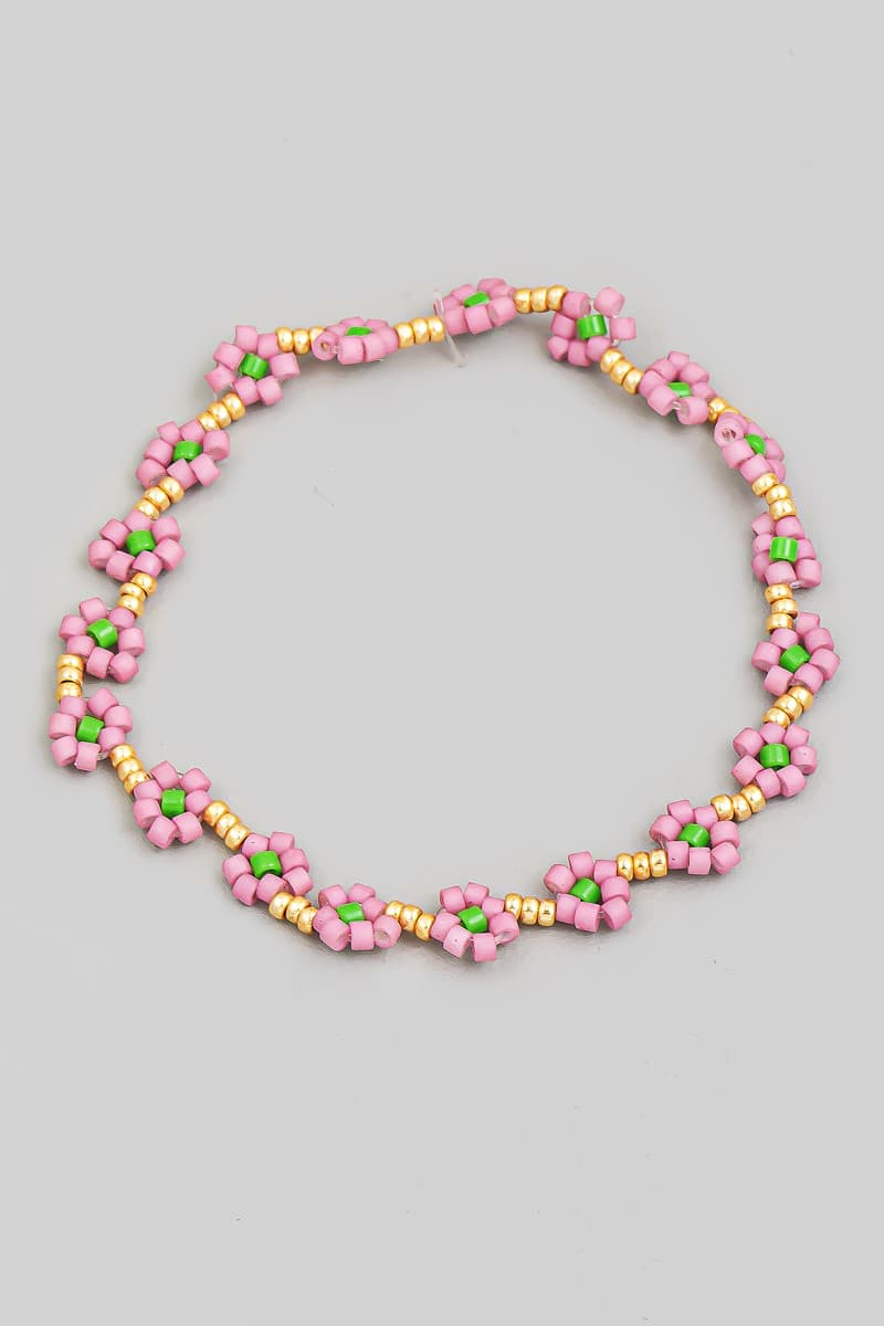 FLOWER  ROW BEADED STRETCH BRACELET