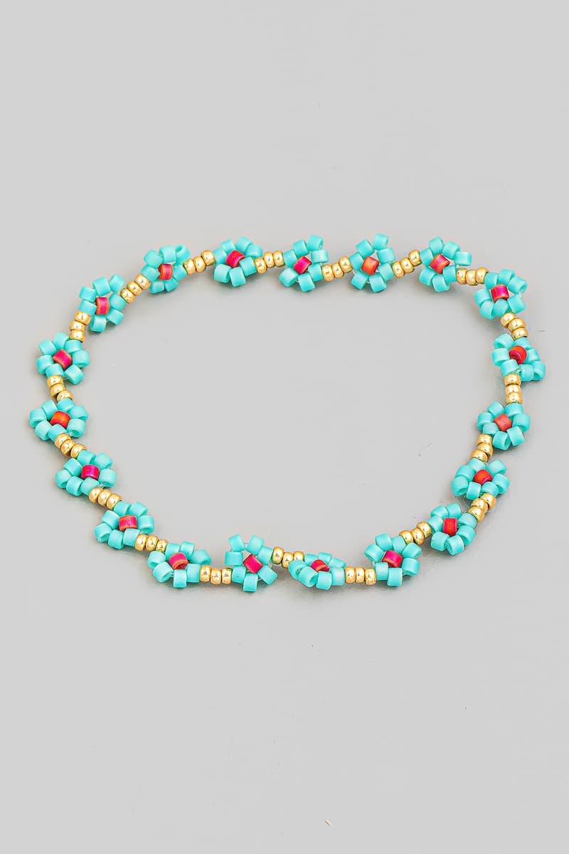 FLOWER  ROW BEADED STRETCH BRACELET