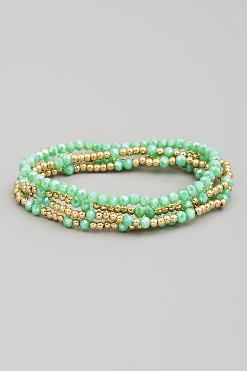 GLASS AND METALLIC  BEAD STRETCH BRACELET