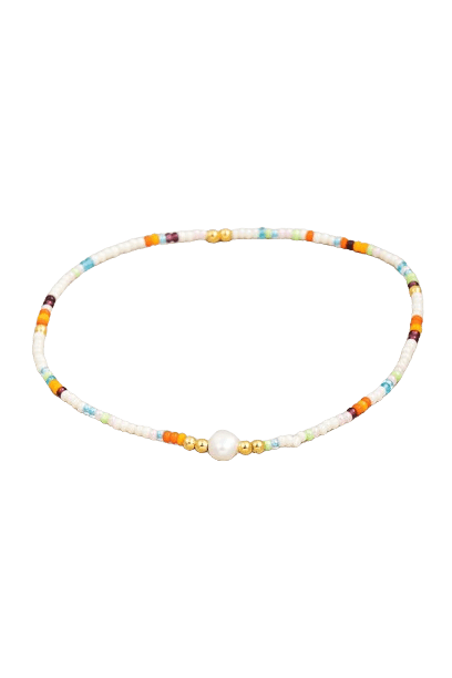 WHTE MULTI BEADED STRETCH BRACELET
