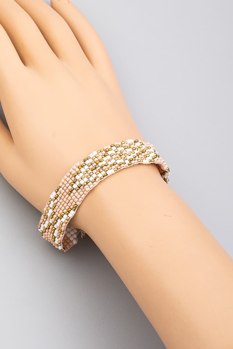 DIAMOND DESIGN BOHO SEED BEAD WOVEN ADJUSTABLE BRACELET
