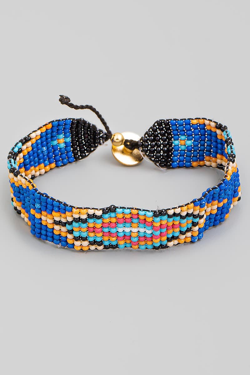 DIAMOND DESIGN BOHO SEED BEAD WOVEN ADJUSTABLE BRACELET