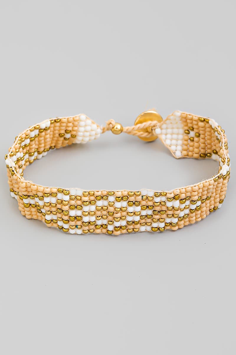 DIAMOND DESIGN BOHO SEED BEAD WOVEN ADJUSTABLE BRACELET