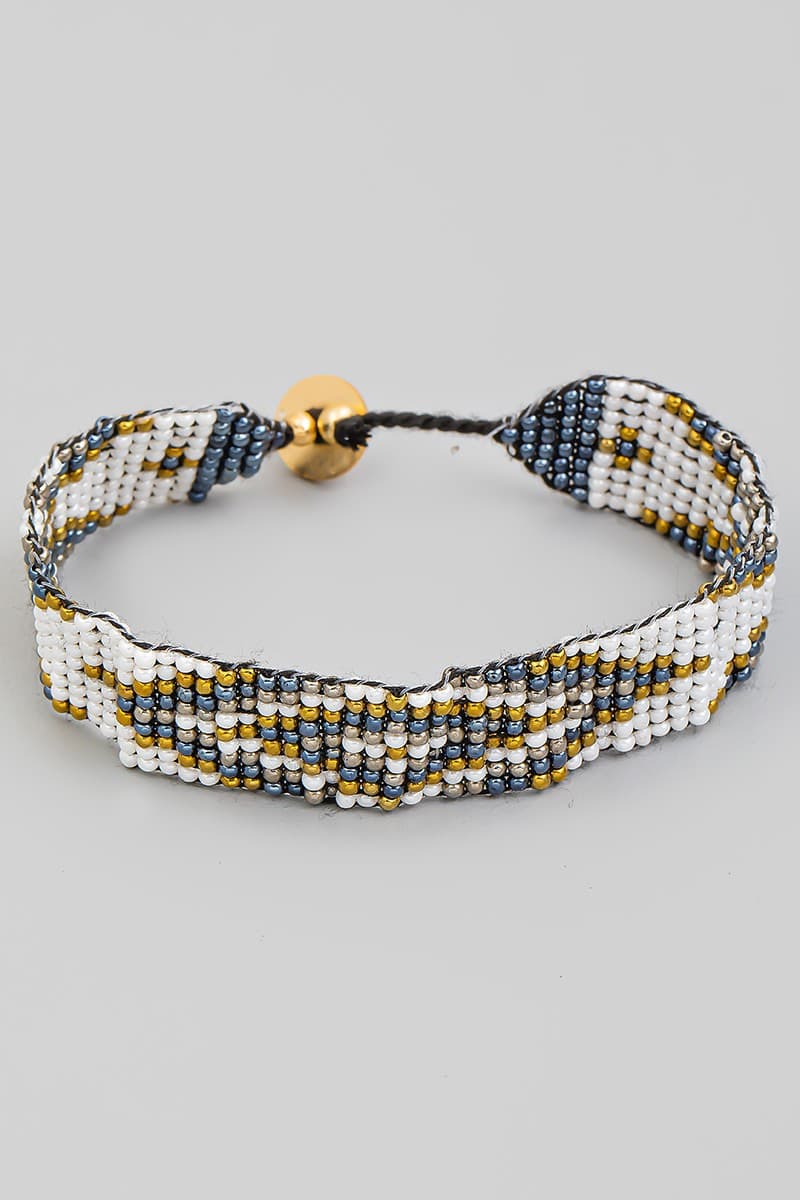 DIAMOND DESIGN BOHO SEED BEAD WOVEN ADJUSTABLE BRACELET