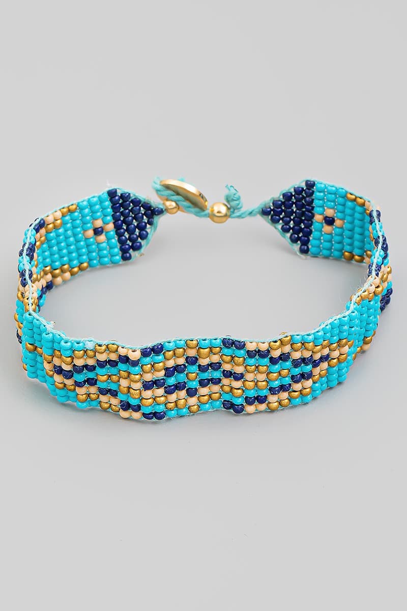 DIAMOND DESIGN BOHO SEED BEAD WOVEN ADJUSTABLE BRACELET