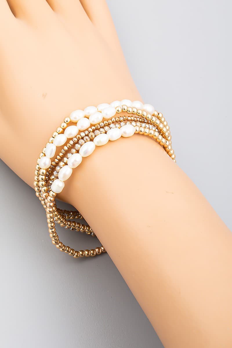 PEARL GLASS BEAD STRETCH BRACELET
