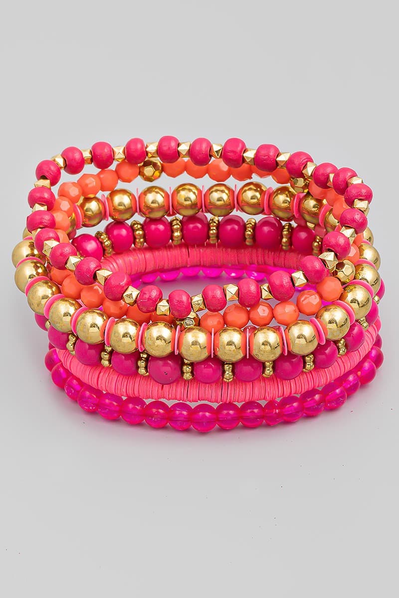 FUCHSIA GLASS BEAD STRETCH BRACELET