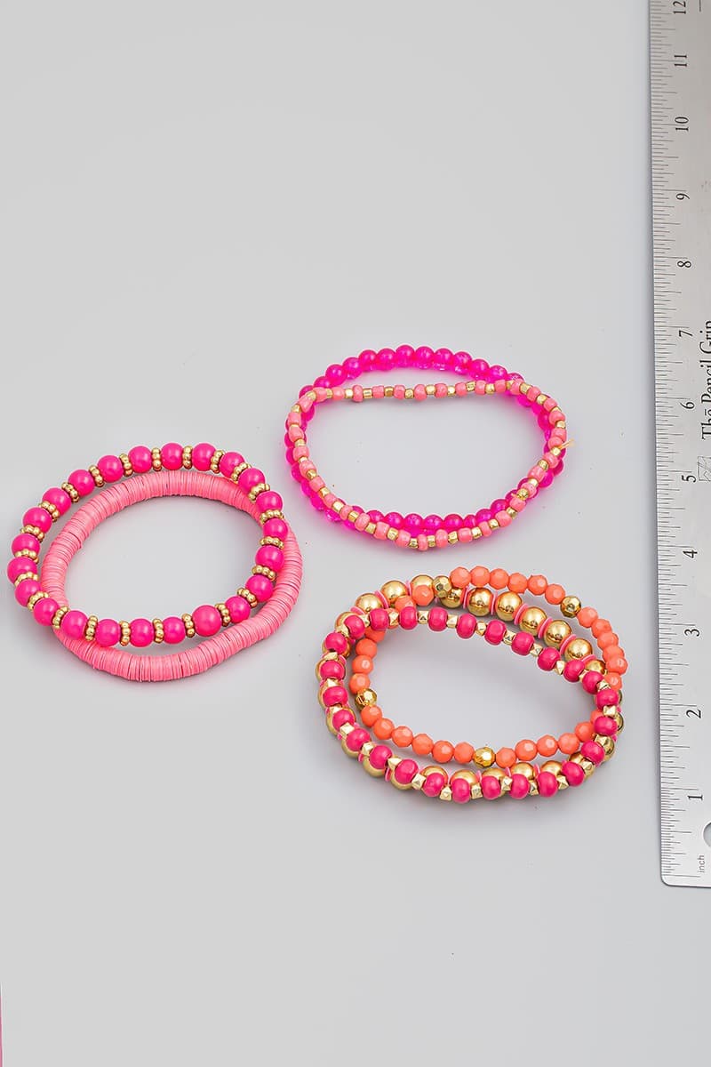 FUCHSIA GLASS BEAD STRETCH BRACELET