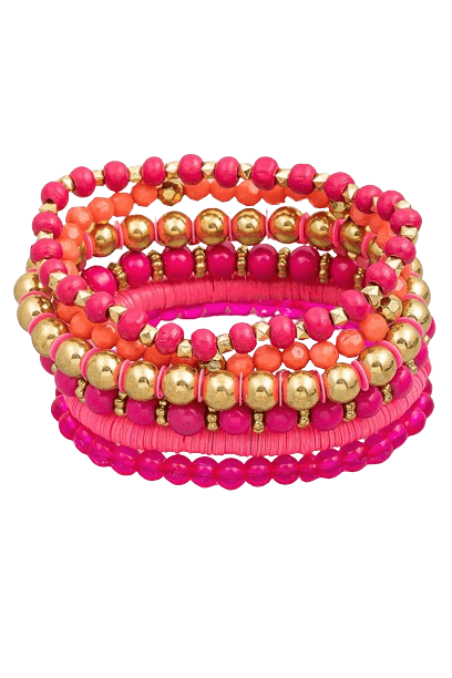FUCHSIA GLASS BEAD STRETCH BRACELET