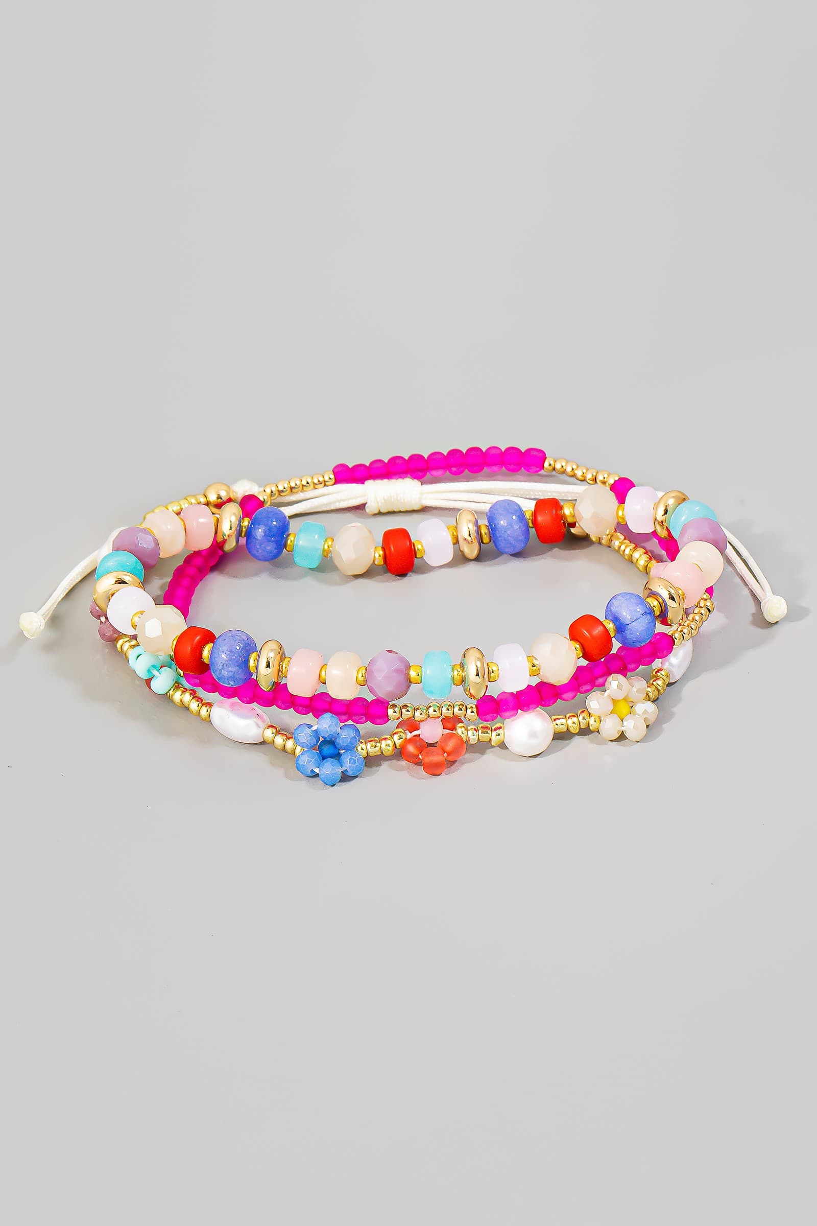 ASSORTED GLASS BEAD ADJUSTABLE BRACELET