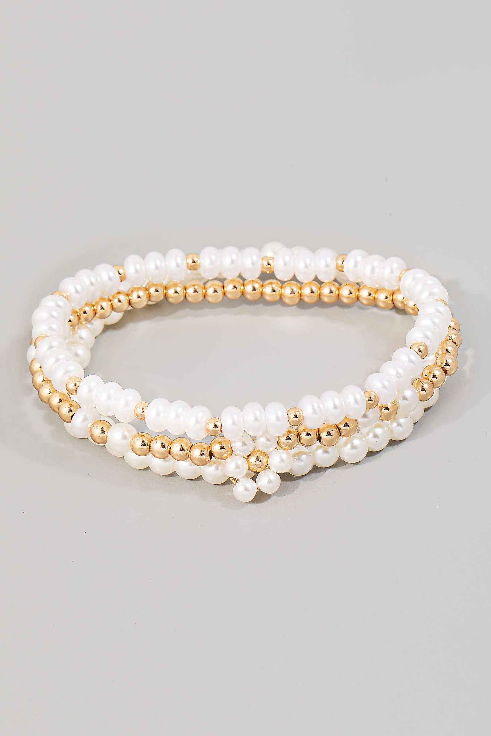PEARL AND GOLD BEADED STRETCH BRACELET