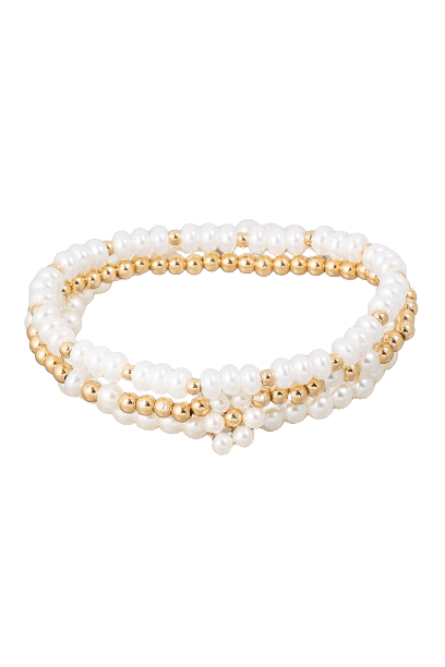 PEARL AND GOLD BEADED STRETCH BRACELET