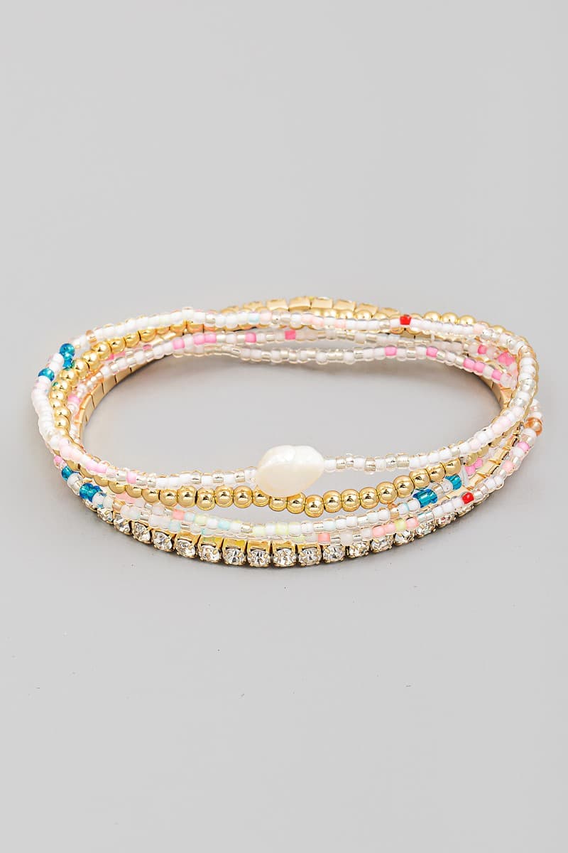 MULTI BEAD AND RHINESTONE CHAIN STRETCH BRACELET