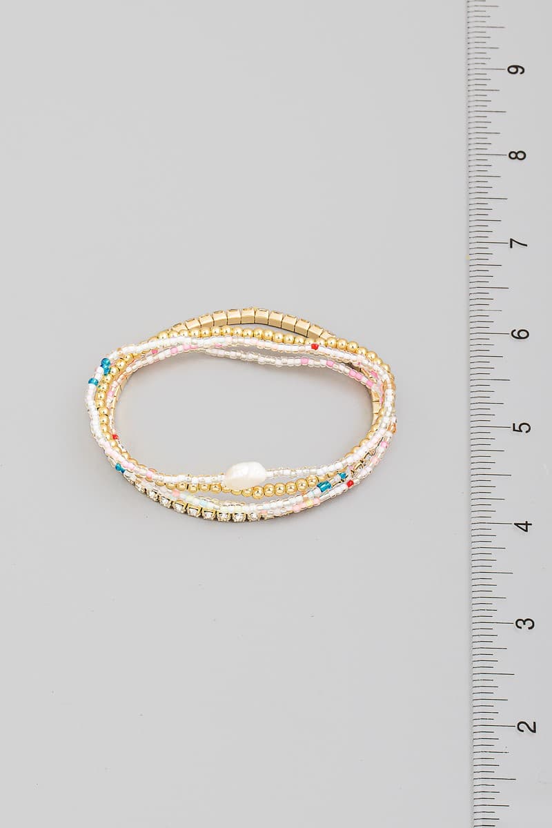 MULTI BEAD AND RHINESTONE CHAIN STRETCH BRACELET