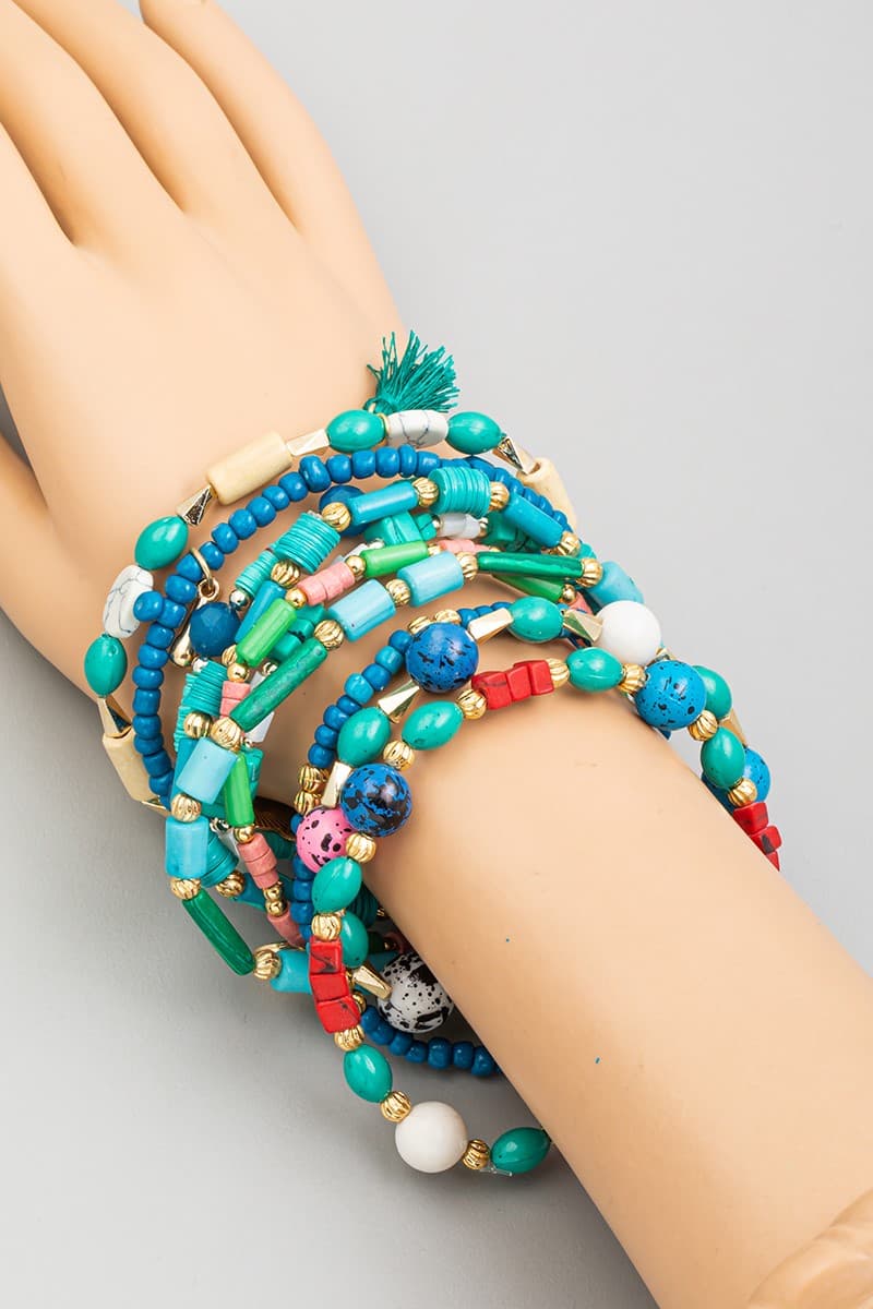 TURQ BOHO MULTI BEADED STRETCH BRACELET