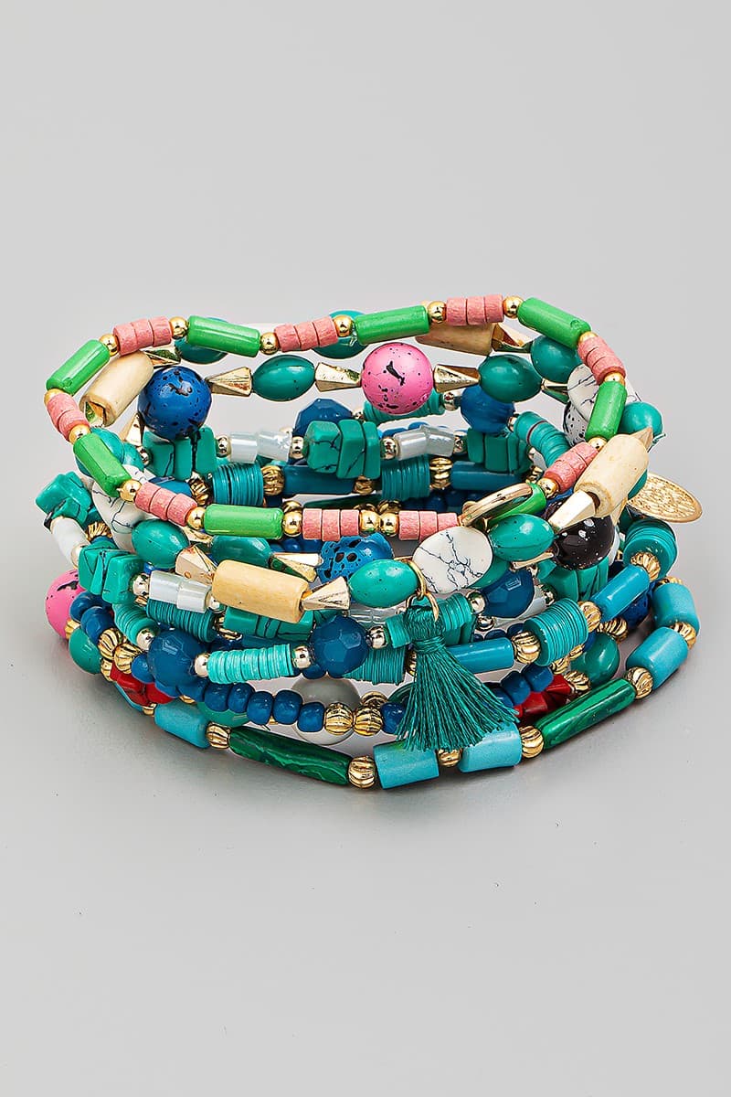 TURQ BOHO MULTI BEADED STRETCH BRACELET
