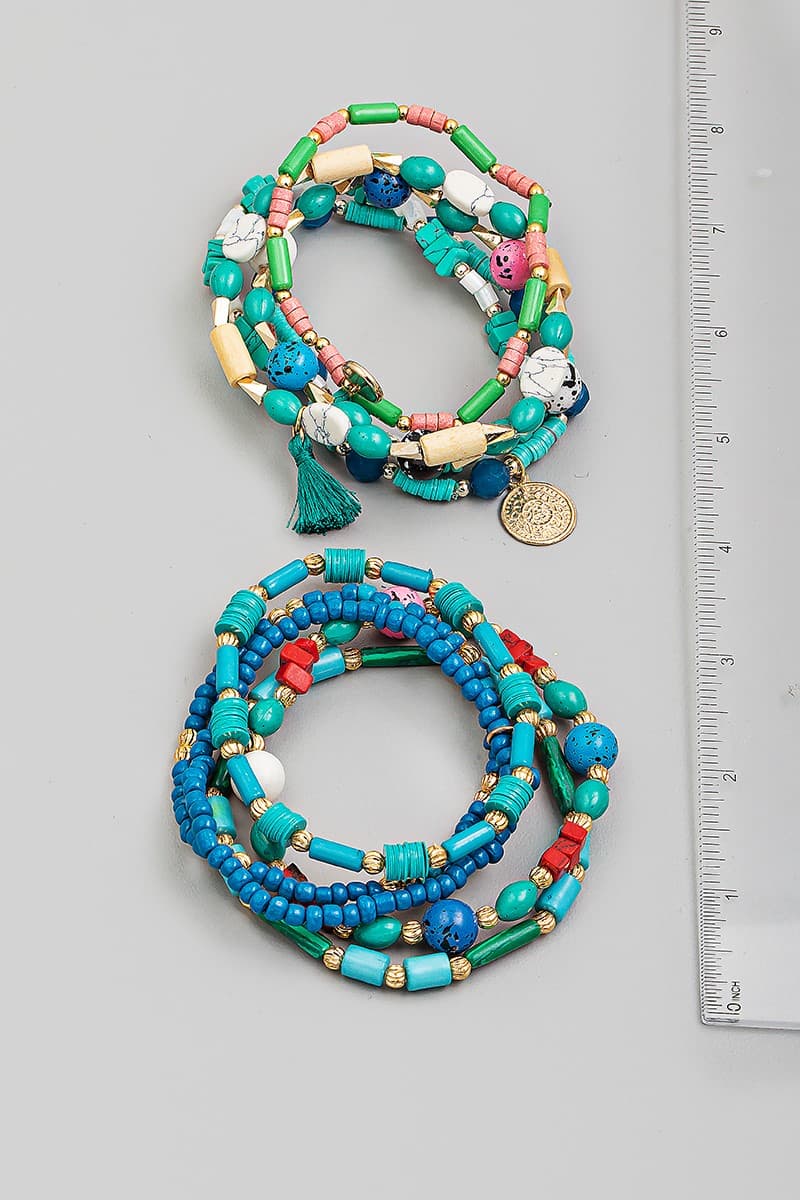 TURQ BOHO MULTI BEADED STRETCH BRACELET