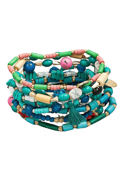TURQ BOHO MULTI BEADED STRETCH BRACELET