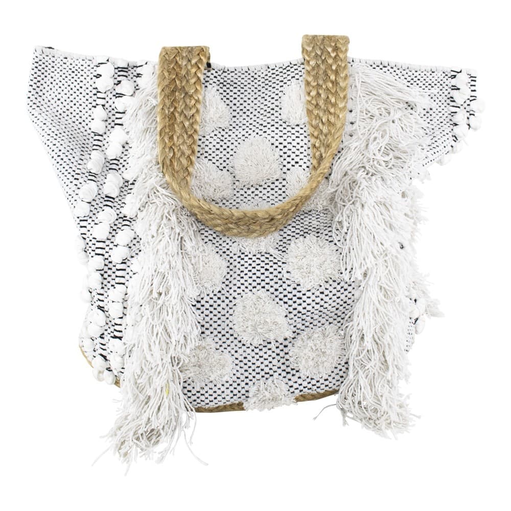 WOVEN JUTE AND COTTON BAG WITH FRINGE