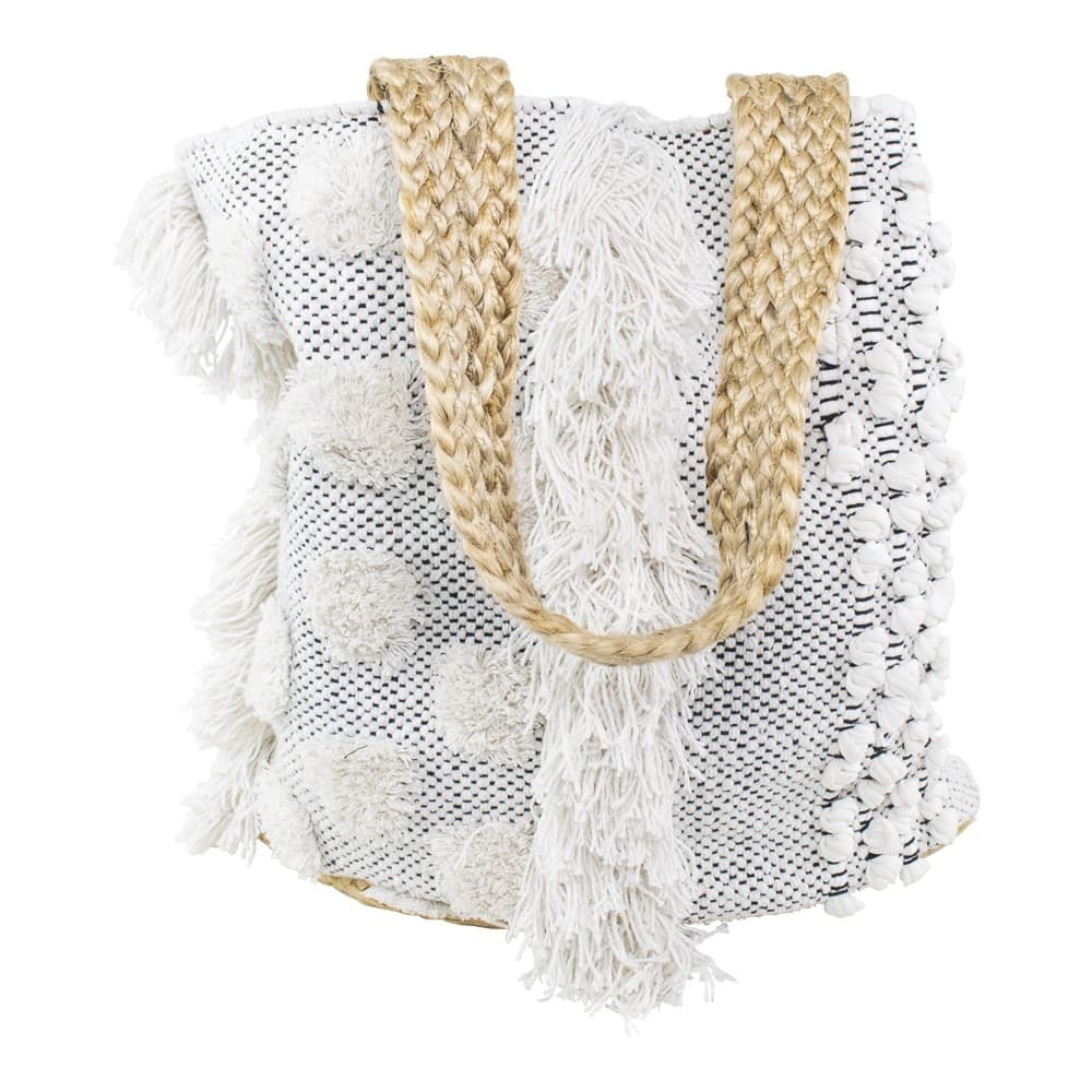 WOVEN JUTE AND COTTON BAG WITH FRINGE